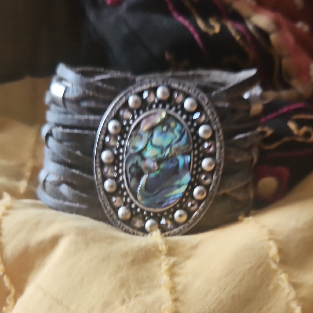 Leatherock Gray Multi-Strand Bracelet With Silver And Abalone Accent